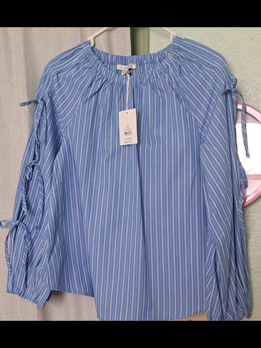 Women's Blue Striped Tie-Sleeve Blouse